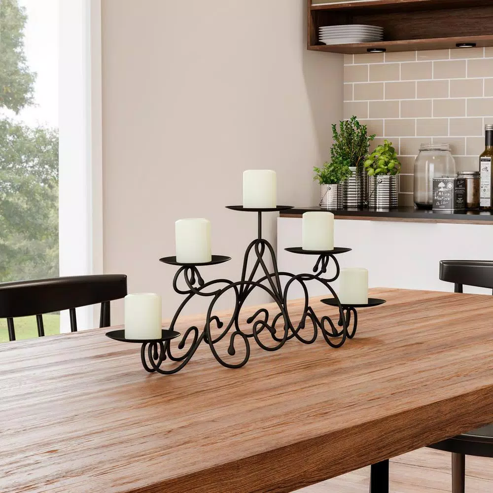 Candle Holders Lavish Home 5 Candle Matte Black Candelabra With Classic Scroll Design 6 Candle Holders Lavish Home 5 Candle Matte Black Candelabra With Classic Scroll Design - Image 4