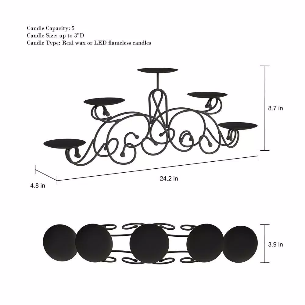 Candle Holders Lavish Home 5 Candle Matte Black Candelabra With Classic Scroll Design 4 Candle Holders Lavish Home 5 Candle Matte Black Candelabra With Classic Scroll Design - Image 2