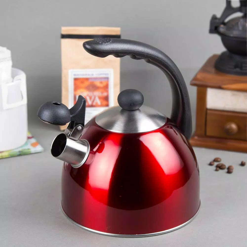 Cookware Creative Home Rhapsody 8.4-Cup Cranberry Stainless Steel Stovetop Tea Kettle With Whistle 7 Cookware Creative Home Rhapsody 8.4-Cup Cranberry Stainless Steel Stovetop Tea Kettle With Whistle - Image 5