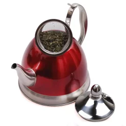Cookware Creative Home Nobili-Tea 2.0 Qt. Metallic Cranberry Stainless Steel Tea Kettle With Removable Infuser Basket -Home Accents shop metallic cranberry creative home tea kettles 77060 4f 1000