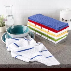 Table Linens & Kitchen Linens Lavish Home Multi-Color Waffle Weave Striped And Solid Color Cotton Kitchen Towel Set (8-Pieces) -Home Accents shop multi lavish home kitchen towels 69hd 006kt 31 1000