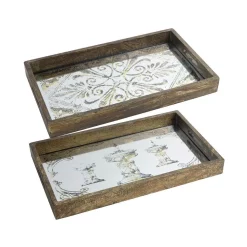 Decorative Trays A & B Home Greta Rectangular Glass And Wood Natural Large Trays