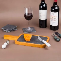 Serveware Creative Home 14.4 In. X 6.5 In. Natural Finish Pine Wood With Slate Insert Paddle Cheese Board Serving Board -Home Accents shop natural finish creative home cheese board sets 73466 44 1000