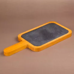 Serveware Creative Home 14.4 In. X 6.5 In. Natural Finish Pine Wood With Slate Insert Paddle Cheese Board Serving Board -Home Accents shop natural finish creative home cheese board sets 73466 4f 1000