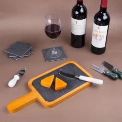 Serveware Creative Home 14.4 In. X 6.5 In. Natural Finish Pine Wood With Slate Insert Paddle Cheese Board Serving Board -Home Accents shop natural finish creative home cheese board sets 73466 fa 1000