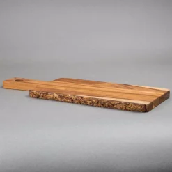 Serveware Creative Home Teak Wood Serving Cheese Paddle Board With One Side Natural Edge, 14″ X 5″ X 5/8″ H, Natural Finish -Home Accents shop natural finish creative home cheese board sets 73515 4f 1000