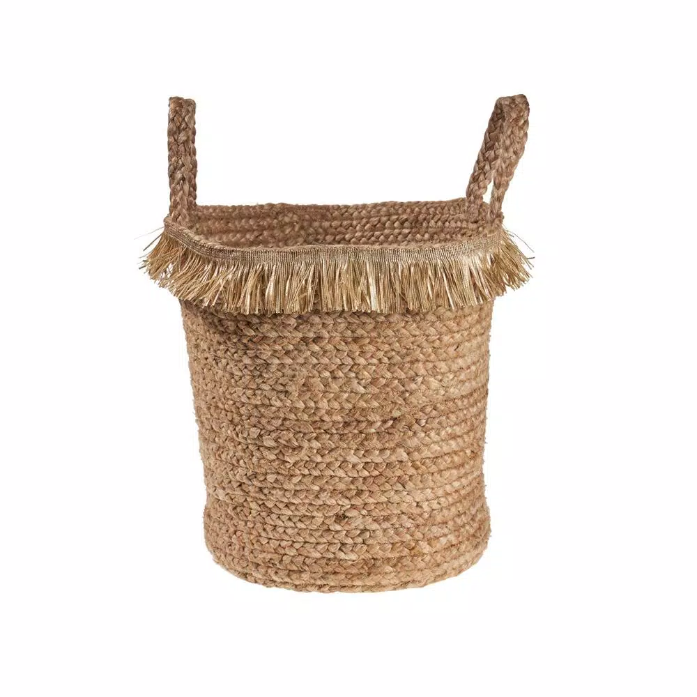 Storage Baskets LR Home Claine Braided Fringed Natural Jute Decorative Storage Basket With Handles 6 Storage Baskets LR Home Claine Braided Fringed Natural Jute Decorative Storage Basket With Handles - Image 4
