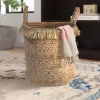 Storage Baskets LR Home Claine Braided Fringed Natural Jute Decorative Storage Basket With Handles