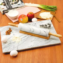 Bakeware Creative Home Natural Marble 2-1/4 In. Dia X18 In. Length Rolling Pin Pastry Roller With Wooden Handle And Cradle -Home Accents shop off white creative home rolling pins 74000 31 1000