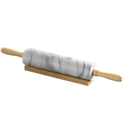 Bakeware Creative Home Natural Marble 2-1/4 In. Dia X18 In. Length Rolling Pin Pastry Roller With Wooden Handle And Cradle