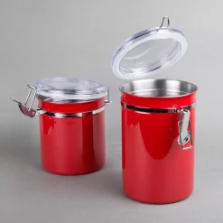 Food Storage Creative Home Set Of 4-Pieces Red Stainless Steel Canister Storage Container With Air Tight Lid And Locking Clamp -Home Accents shop red creative home kitchen canisters 50283 1f 1000