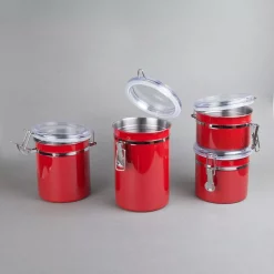 Food Storage Creative Home Set Of 4-Pieces Red Stainless Steel Canister Storage Container With Air Tight Lid And Locking Clamp -Home Accents shop red creative home kitchen canisters 50283 44 1000