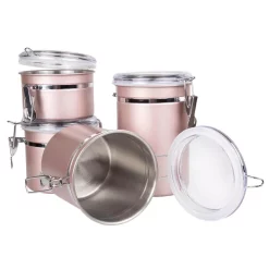 Food Storage Creative Home Rose Gold Stainless Steel Canister, Storage Container With Air Tight Lid And Locking Clamp (Set Of 4) -Home Accents shop rose gold creative home kitchen canisters 50259 1f 1000