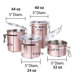 Food Storage Creative Home Rose Gold Stainless Steel Canister, Storage Container With Air Tight Lid And Locking Clamp (Set Of 4) -Home Accents shop rose gold creative home kitchen canisters 50259 44 1000