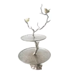 Decorative Trays A & B Home Iron Branch Two-Tiered Silver Tray