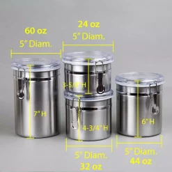 Food Storage Creative Home Set Of 4 Pieces Stainless Steel Canister Container Set With Air Tight Lid And Locking Clamp 12 Food Storage Creative Home Set Of 4 Pieces Stainless Steel Canister Container Set With Air Tight Lid And Locking Clamp -Home Accents shop silver creative home kitchen canisters 50274 44 1000