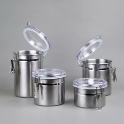 Food Storage Creative Home Set Of 4 Pieces Stainless Steel Canister Container Set With Air Tight Lid And Locking Clamp 10 Food Storage Creative Home Set Of 4 Pieces Stainless Steel Canister Container Set With Air Tight Lid And Locking Clamp -Home Accents shop silver creative home kitchen canisters 50274 4f 1000