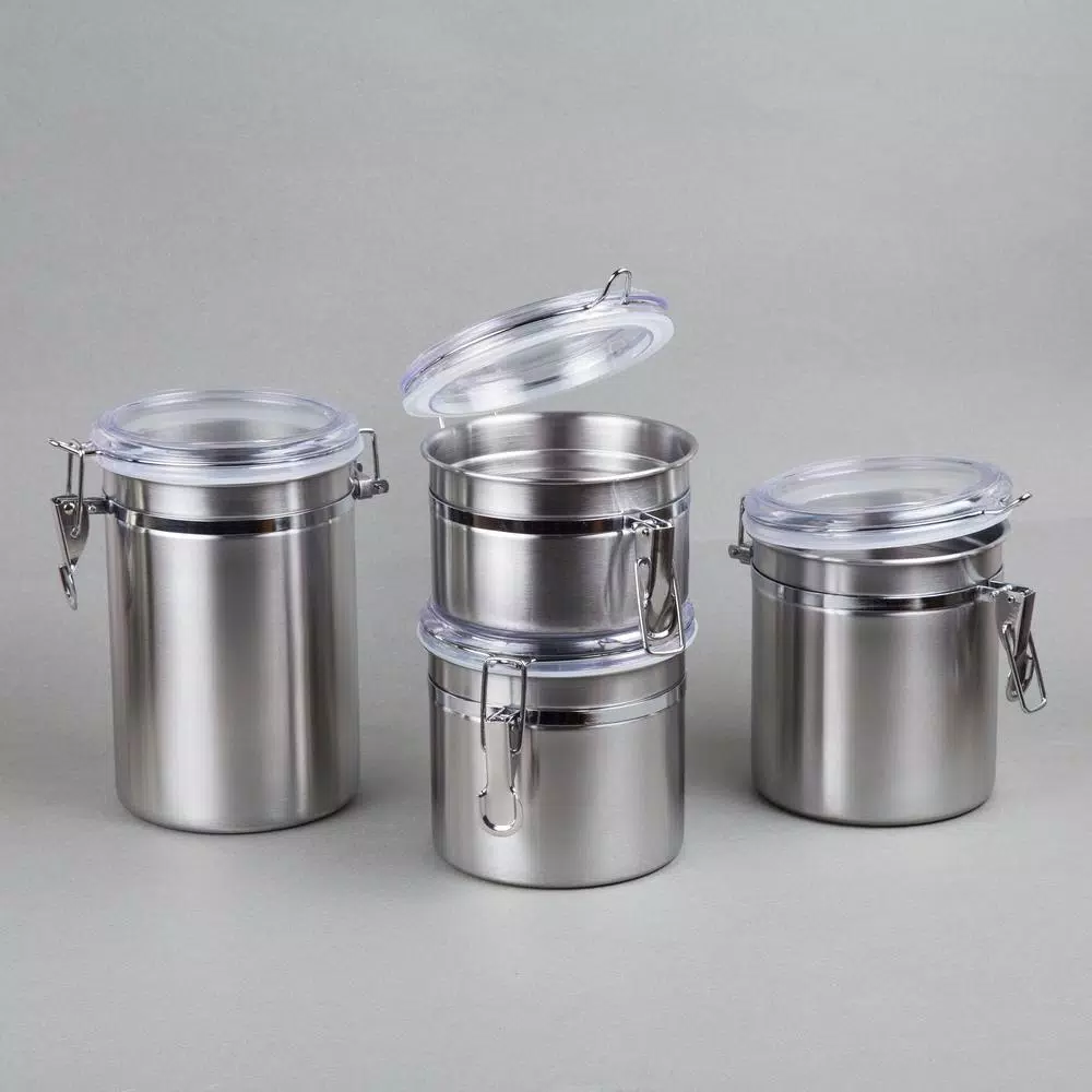 Food Storage Creative Home Set Of 4 Pieces Stainless Steel Canister Container Set With Air Tight Lid And Locking Clamp 4 Food Storage Creative Home Set Of 4 Pieces Stainless Steel Canister Container Set With Air Tight Lid And Locking Clamp - Image 2