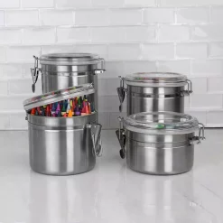 Food Storage Home Basics Stainless Steel Canister Set (4-Piece) 12 Food Storage Home Basics Stainless Steel Canister Set (4-Piece) -Home Accents shop silver home basics kitchen canisters cs10067 1f 1000
