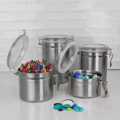 Food Storage Home Basics Stainless Steel Canister Set (4-Piece) 11 Food Storage Home Basics Stainless Steel Canister Set (4-Piece) -Home Accents shop silver home basics kitchen canisters cs10067 4f 1000