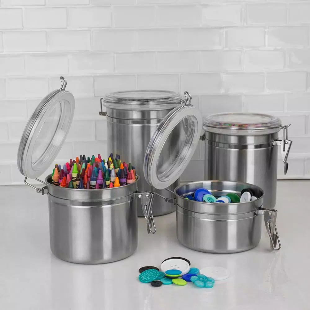 Food Storage Home Basics Stainless Steel Canister Set (4-Piece) 6 Food Storage Home Basics Stainless Steel Canister Set (4-Piece) - Image 5
