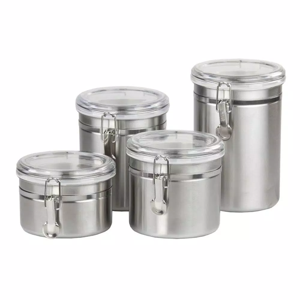 Food Storage Home Basics Stainless Steel Canister Set (4-Piece) 2 Food Storage Home Basics Stainless Steel Canister Set (4-Piece)