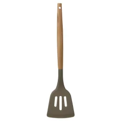 Kitchen Utensils Home Basics Karina Grey High-Heat Resistance Non-Stick Safe Silicone Slotted Spatula With Easy Grip Beech Wood Handle