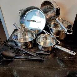 Gibson Home Cuisine Select Abruzzo 12-Piece Stainless Steel Nonstick Cookware Set -Home Accents shop stainless steel gibson home cookware sets 98586655m 4f 1000