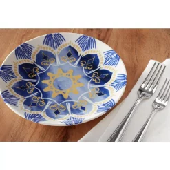 Dinnerware Home Decorators Collection Lisbon 4-Piece Twilight Blue And Mustard Yellow Salad Plate Set (Service For 4) -Home Accents shop twilight and mustard seed home decorators collection salad plates dessert plates f3941a 1d 1000