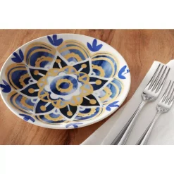 Dinnerware Home Decorators Collection Lisbon 4-Piece Twilight Blue And Mustard Yellow Salad Plate Set (Service For 4) -Home Accents shop twilight and mustard seed home decorators collection salad plates dessert plates f3941a 66 1000