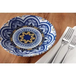 Dinnerware Home Decorators Collection Lisbon 4-Piece Twilight Blue And Mustard Yellow Salad Plate Set (Service For 4) -Home Accents shop twilight and mustard seed home decorators collection salad plates dessert plates f3941a a0 1000