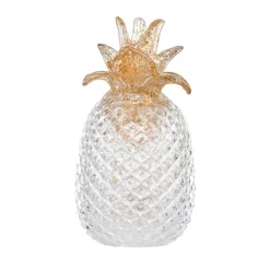 Sculptures A & B Home 9 In. Light White Glass Pineapple With LED