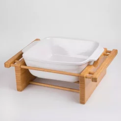 Bakeware Creative Home Stoneware 9 In. X 9 In. Square Baking Pan Casserole Baking Dish With Bamboo Cradle For Cooking Cake Dinner Banquet -Home Accents shop white creative home casserole dishes 73456 4f 1000