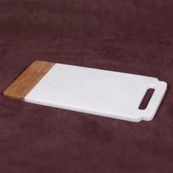 Serveware Creative Home “Taj Elite” Creamy White Marble With Mango Wood 18 In. X 9 In. Handled Board
