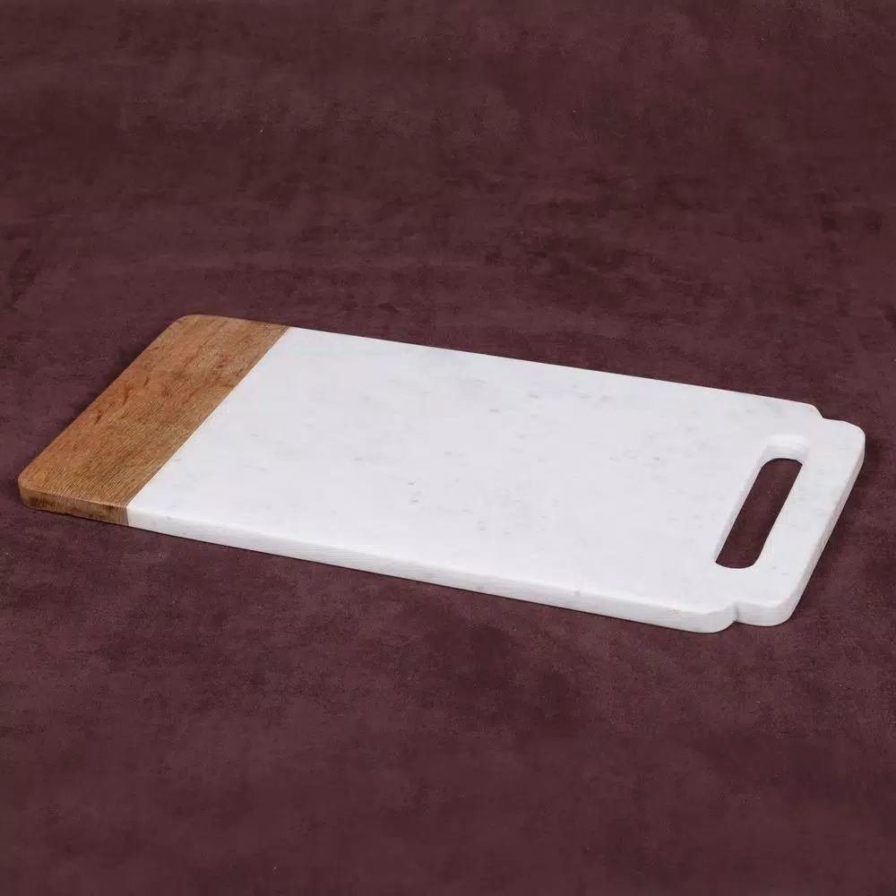 Serveware Creative Home “Taj Elite” Creamy White Marble With Mango Wood 18 In. X 9 In. Handled Board 3 Serveware Creative Home “Taj Elite” Creamy White Marble With Mango Wood 18 In. X 9 In. Handled Board