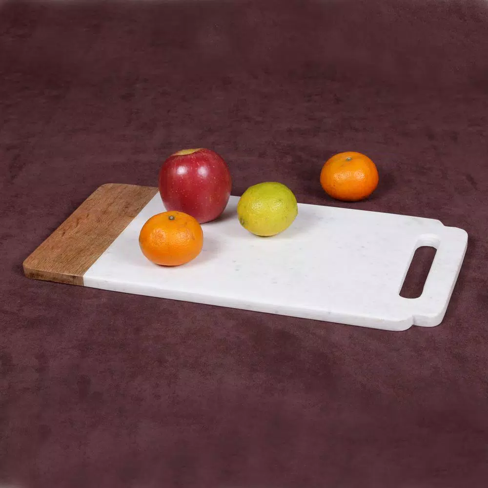 Serveware Creative Home “Taj Elite” Creamy White Marble With Mango Wood 18 In. X 9 In. Handled Board 4 Serveware Creative Home “Taj Elite” Creamy White Marble With Mango Wood 18 In. X 9 In. Handled Board - Image 2
