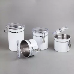 Food Storage Creative Home Set Of 4-Pieces White Stainless Steel Canister Storage Container With Air Tight Lid And Locking Clamp -Home Accents shop white creative home kitchen canisters 50280 4f 1000