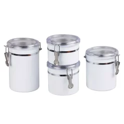 Food Storage Creative Home Set Of 4-Pieces White Stainless Steel Canister Storage Container With Air Tight Lid And Locking Clamp