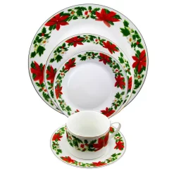 Gibson Home Poinsetta Holiday 20-Piece Holiday White/Glossy Finish Ceramic Dinnerware Set (Service For 4) -Home Accents shop white glossy finish gibson home dinnerware sets 985100739m fa 1000