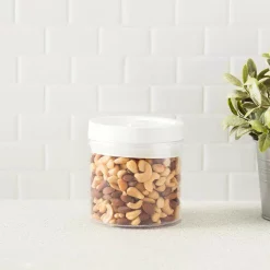 Food Storage Home Basics 0.9 L Twist ‘N Lock Air-Tight White Round Plastic Canister -Home Accents shop white kitchen canisters hdc55594 44 1000