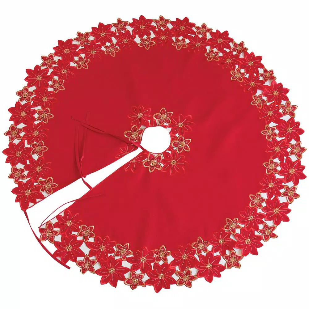Christmas Tree Decorations Xia Home Fashions 48 In. Festive Poinsettia Embroidered Cutwork Holiday Round Tree Skirt 3 Christmas Tree Decorations Xia Home Fashions 48 In. Festive Poinsettia Embroidered Cutwork Holiday Round Tree Skirt
