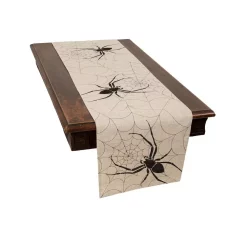 Indoor Halloween Decorations Xia Home Fashions 0.1 In. H X 15 In. W X 70 In. D Halloween Creepy Spiders Double Layer Table Runner In Natural