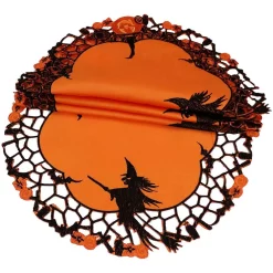 Indoor Halloween Decorations Xia Home Fashions 0.1 In. X 12 In. Round Witch Embroidered Cutwork Halloween Doilies (4-Set)