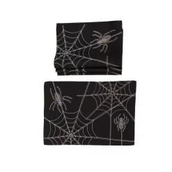 Indoor Halloween Decorations Xia Home Fashions 0.1 In. H X 20 In. W X 14 In. D Halloween Spider Web Double Layer Placemats In Black (Set Of 4)