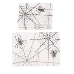 Indoor Halloween Decorations Xia Home Fashions 0.1 In. H X 14 In. W X 20 In. D Halloween Spider Web Double Layer Placemats In White (Set Of 4)