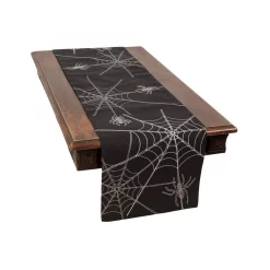 Indoor Halloween Decorations Xia Home Fashions 0.1 In. H X 15 In. W X 70 In. D Halloween Spider Web Double Layer Table Runner In Black