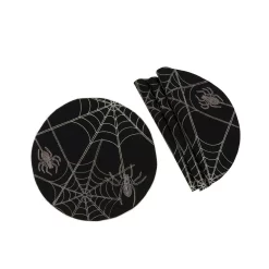 Indoor Halloween Decorations Xia Home Fashions 0.1 In. H X 16 In. W Halloween Spider Web Double Layer Placemats In Black (Set Of 4)