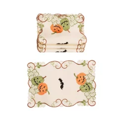 Indoor Halloween Decorations Xia Home Fashions 0.1 In. H X 19 In. W X 13 In. DHalloween Jack-O-Lanterns Embroidered Cutwork Placemats (Set Of 4)